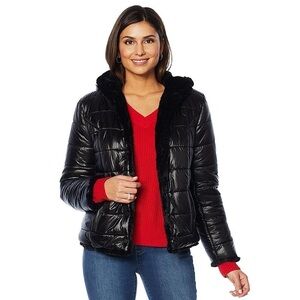 Motto Hooded Reversible Faux Fur Puffer Coat EUC
